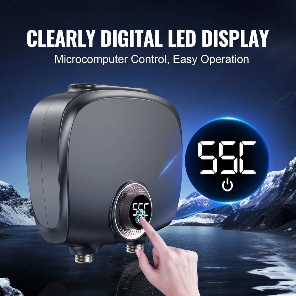 7KW Electric Tankless Water Heater Instant Hot Boiler Compact Design Digital Control Real-time Leakage Detection Constant