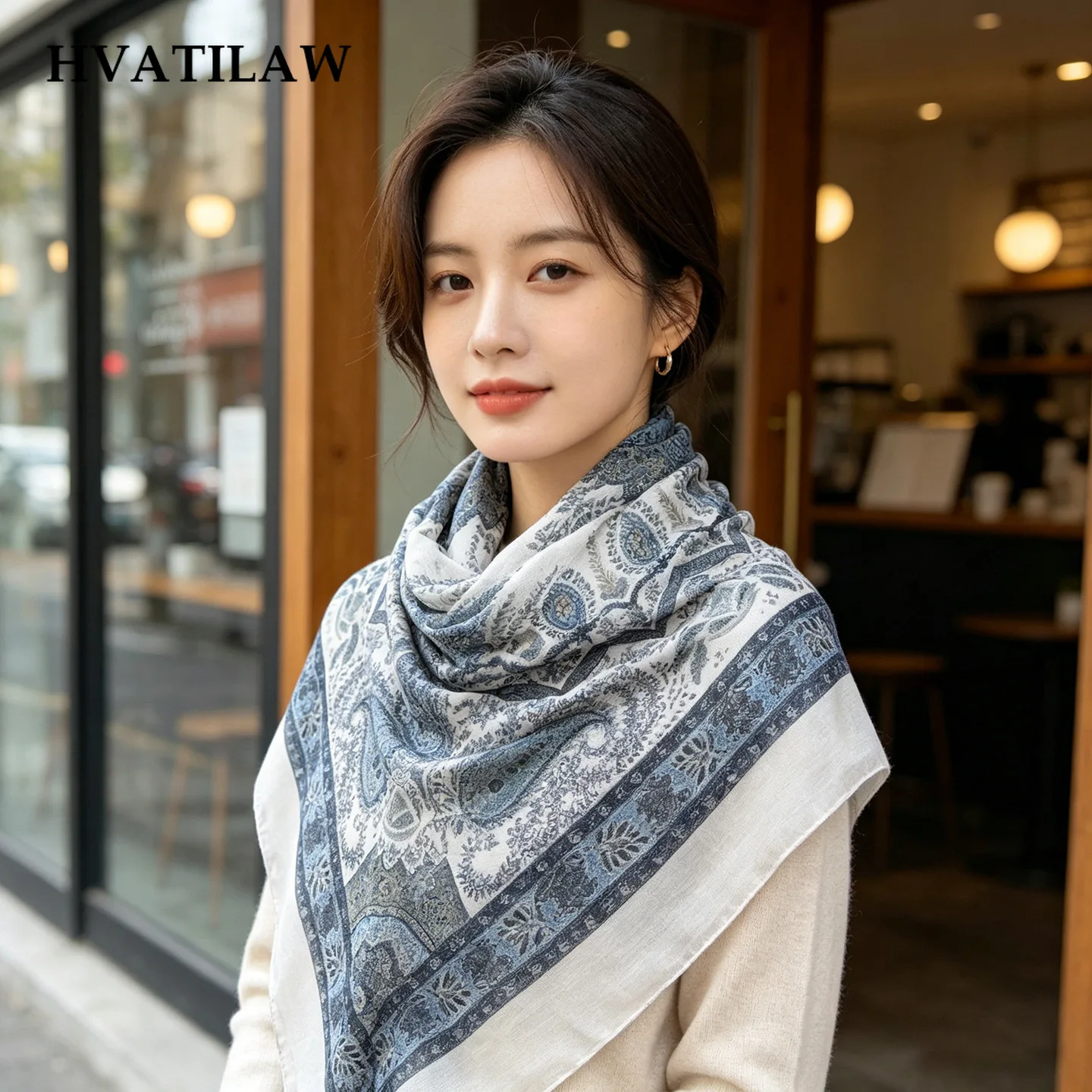 Paisley 100% Wool Square Scarf Women 103x103cm Vintage Winter Warm Floral Large Shawl Wrap Neckerchief Scarves Pashmina Poncho