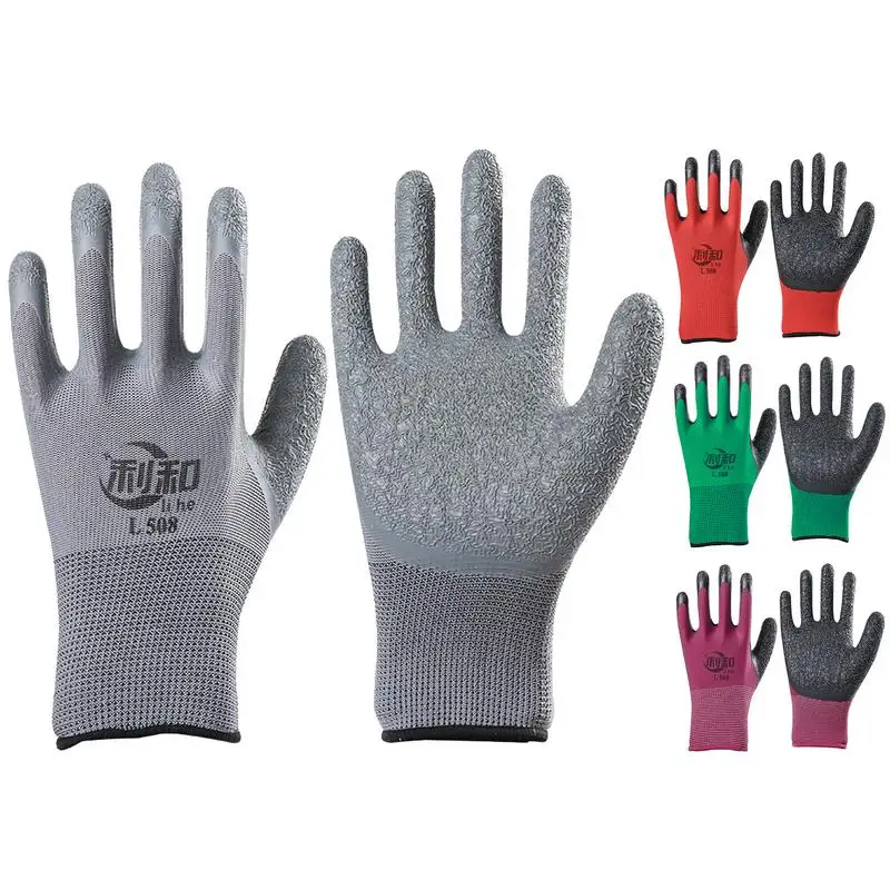 

Latex Work Gloves Heavy Duty Latex Multi-Purpose Work Gloves Crinkle Pattern Seamless Knit Comfort Stretch Fit Nylon Firm Grip