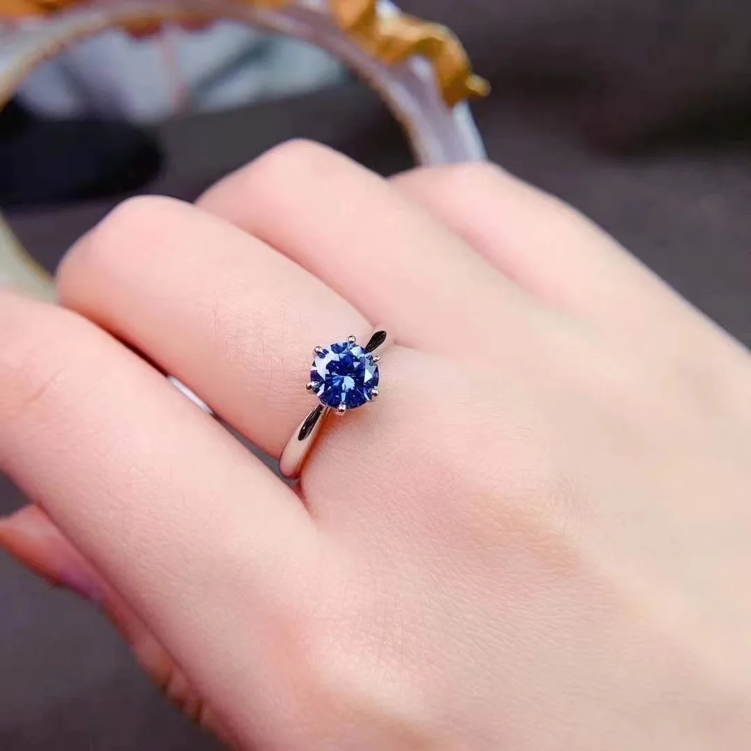 Limited sale 2022 Blue Moissanite Ring 925 Sterling Silver 1ct Lab Diamond Pass Test Engagement Ring For Women Party Gift