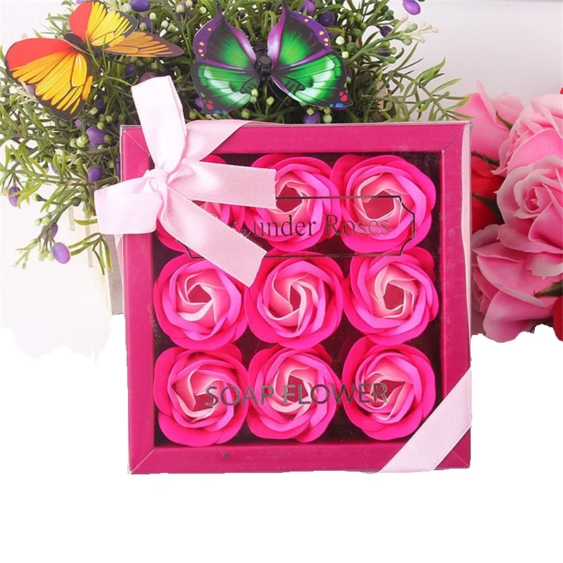 Soap Rose Box 9 Pcs Artificial Rose Petal Gift Box Valentine Day Weding Engagament Birthday Soap Rose Box