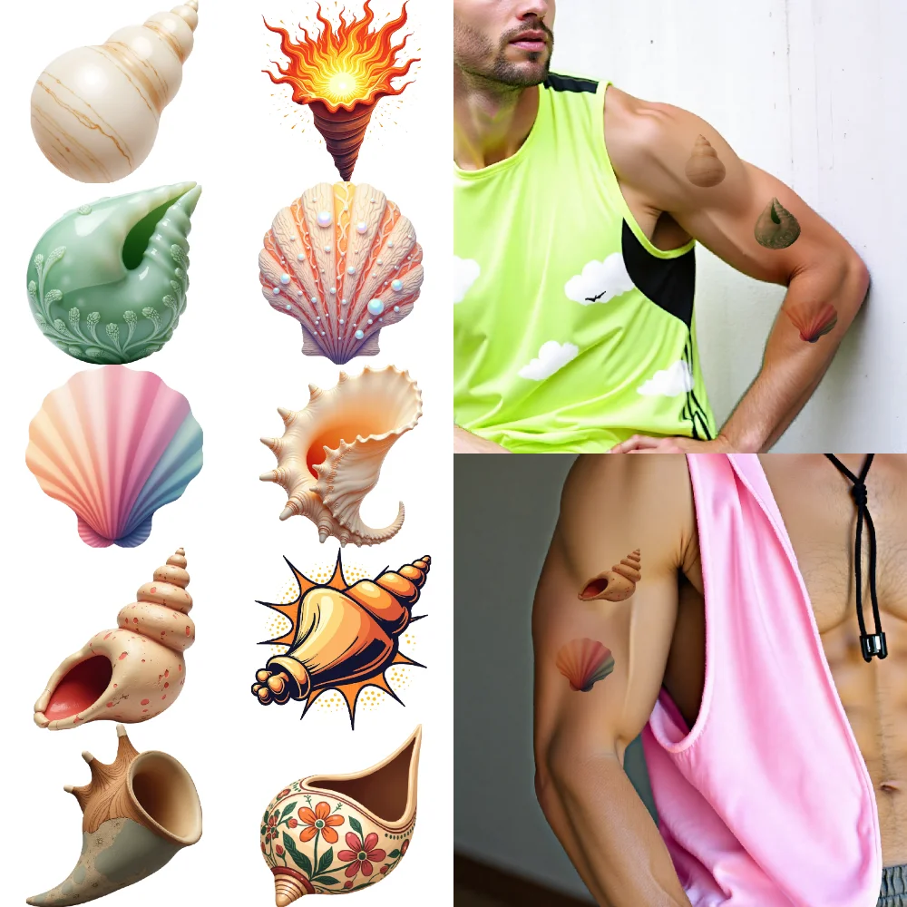 

28pcs Temporary Tattoo Colorful Patterns Waterproof Long-lasting Body Stickers Sea Shells Cartoon For Girls Cheeks Children