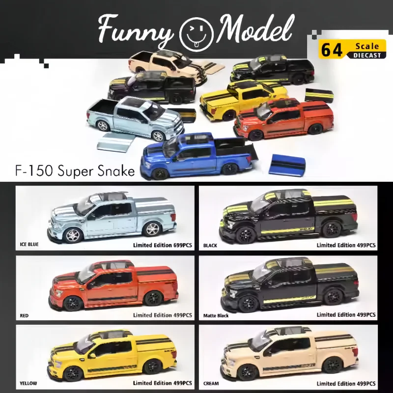 En Stock, Camioneta F150 Shelby Super Snake a Escala 1:64, Modelo de Vehículo de Aleación Fundida con Tapa Abatible, Artículo de Decoración para Adultos, Juguete para Niños