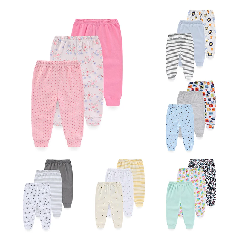 3-Pack Cartoon Baby Pants Cotton Newborn Boy Girl Long Trousers 0-24M Soft Infant Clothes