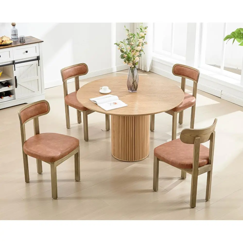 

Farmhouse Dining Chairs Set of 4 holstered Dining Room Chair with Curved Backrest Padded Back Dining Chair with Wood Legs for