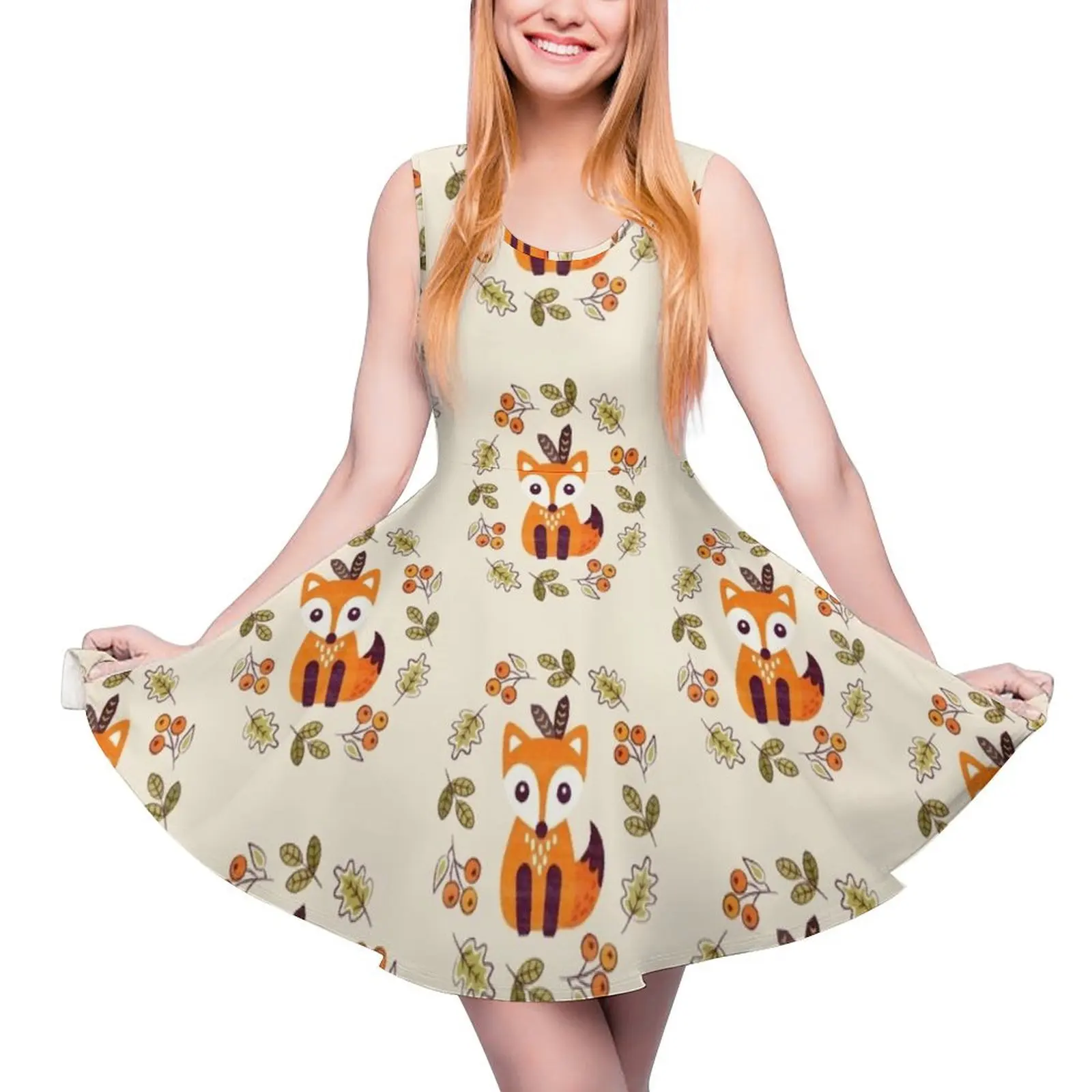 Little Fox with Autumn Berries Sleeveless Dress luxury women