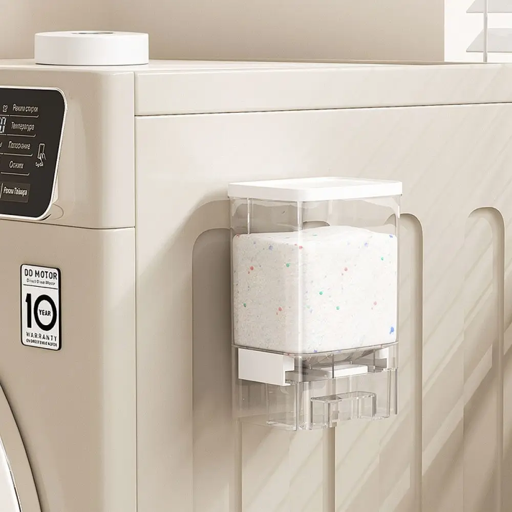 Press Style Detergent Powder Dispenser Wall Mount Storage Case Clear Container Moisture Proof For Laundry Supplies view 5