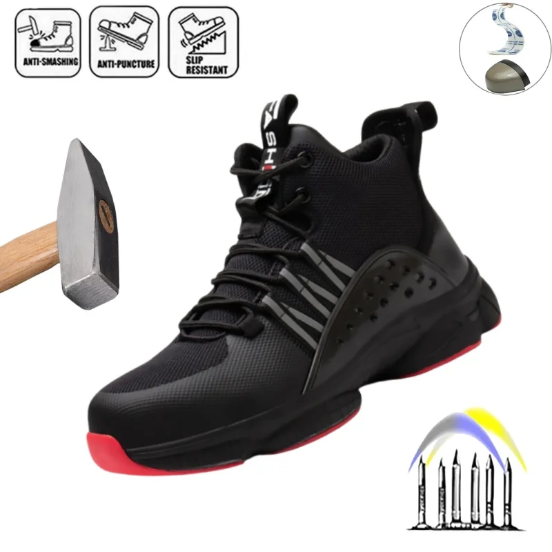 

Men Work Boots Indestructible Safety Shoes Men Steel Toe Shoes Puncture-Proof Work Sneakers for Men Durable Footwear Botas
