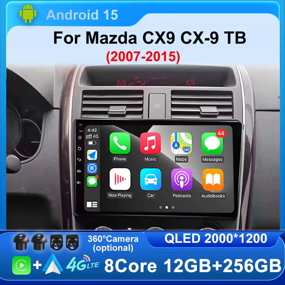 

Для Mazda CX9 CX-9 TB 2007-2015 Автомобильный радиоприемник Android 15 Carplay Auto 4G WIFI GPS Мультимедийный плеер Видео Стерео DSP BT Инструменты