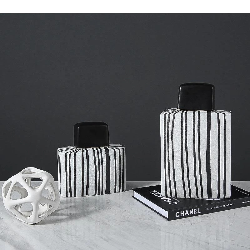 Black and White Stripes Ceramic Storage Jars Lids Nordic Minimalist Porcelain Cosmetic Jar Packaging Jewelry Box