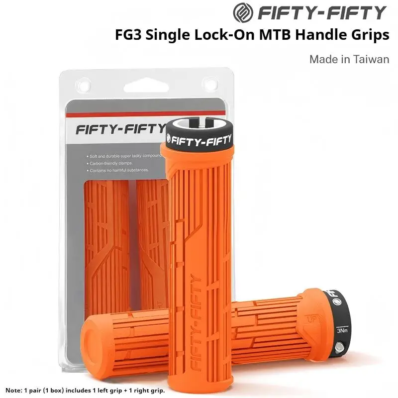 FIFTY-FIFTY MTB Handlebar Grips, Single Lock-on, Durable Compound Rubber, Comfortable Non-Slip, 135mm Fits MTB, AM & DH Cycling