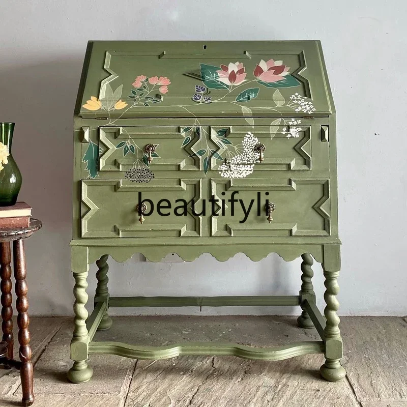 

French retro solid wood hand-painted chest cabinet medieval carved locker American country locker6220