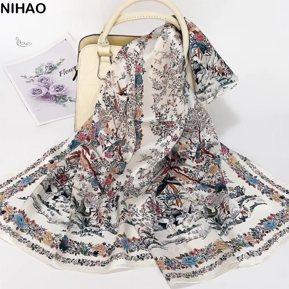 

Luxury Flower Silk Scarf Shawls Soft Sunscreen Satin Neck Scarves Large Thin Beach Hijab Outdoor