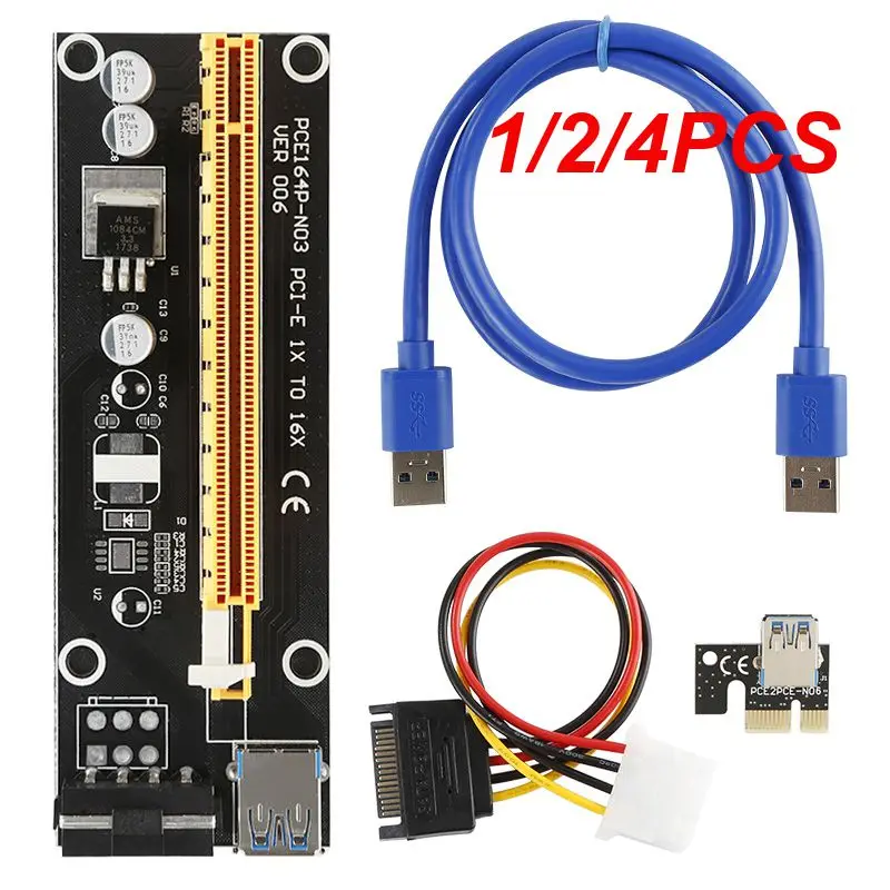 1/2/4PCS VER006C Pcie Pci-e Pci Express Riser Card 1x To 16x GPU Usb 3.0 Extender Riser X1 X16 Card Adapter SATA 6Pin Power