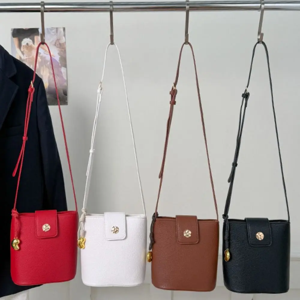 

PU Lichee Pattern Bucket Bag Korean Style Handbag Simple Shoulder Bag Storage Bag Message Bag Ins Square Tote Bag Outdoor