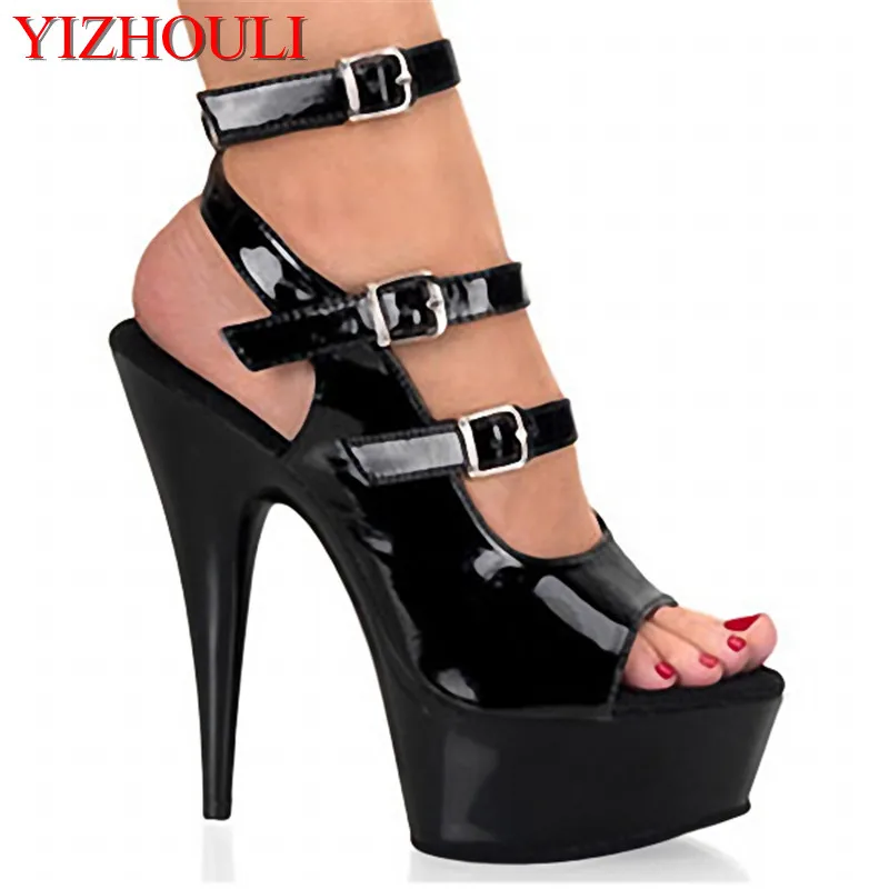 

Buckle decoration platform sandals temptation sexy 15cm high-heeled shoes Hand Made High Heel Shoes 6 inch dance shoes