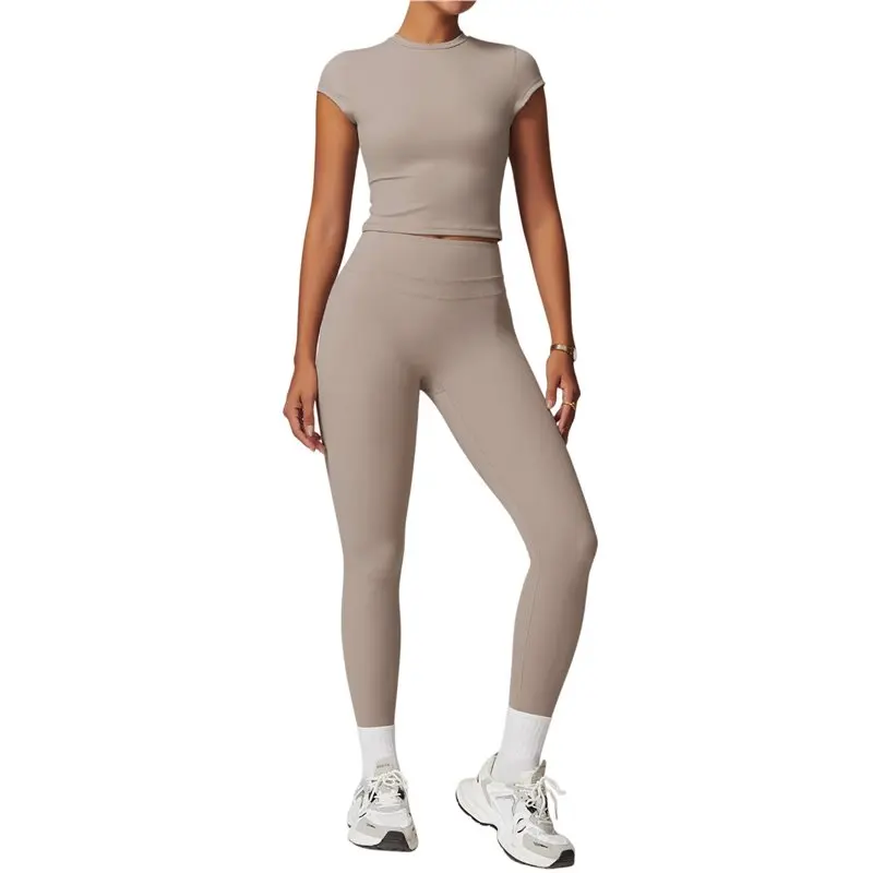 ABRT-Womens Workout Sets Cap Sleeve Tops And High Waist Leggings Sets Pilates 2 Piece Outfits For Women