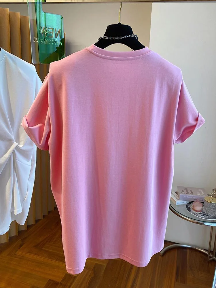 Camiseta de manga corta con cuello redondo para mujer, Top informal de Color liso con diseño trenzado Chic, novedad de verano 2024