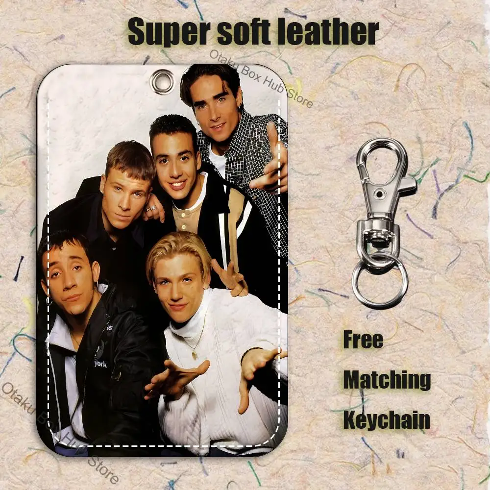 B-Backstreet Boys BSB Pattern 1Pc PU Leather Card Holder Keychain Key Ring Door Lock Access Tags ID Card Case Keychain Card image 5
