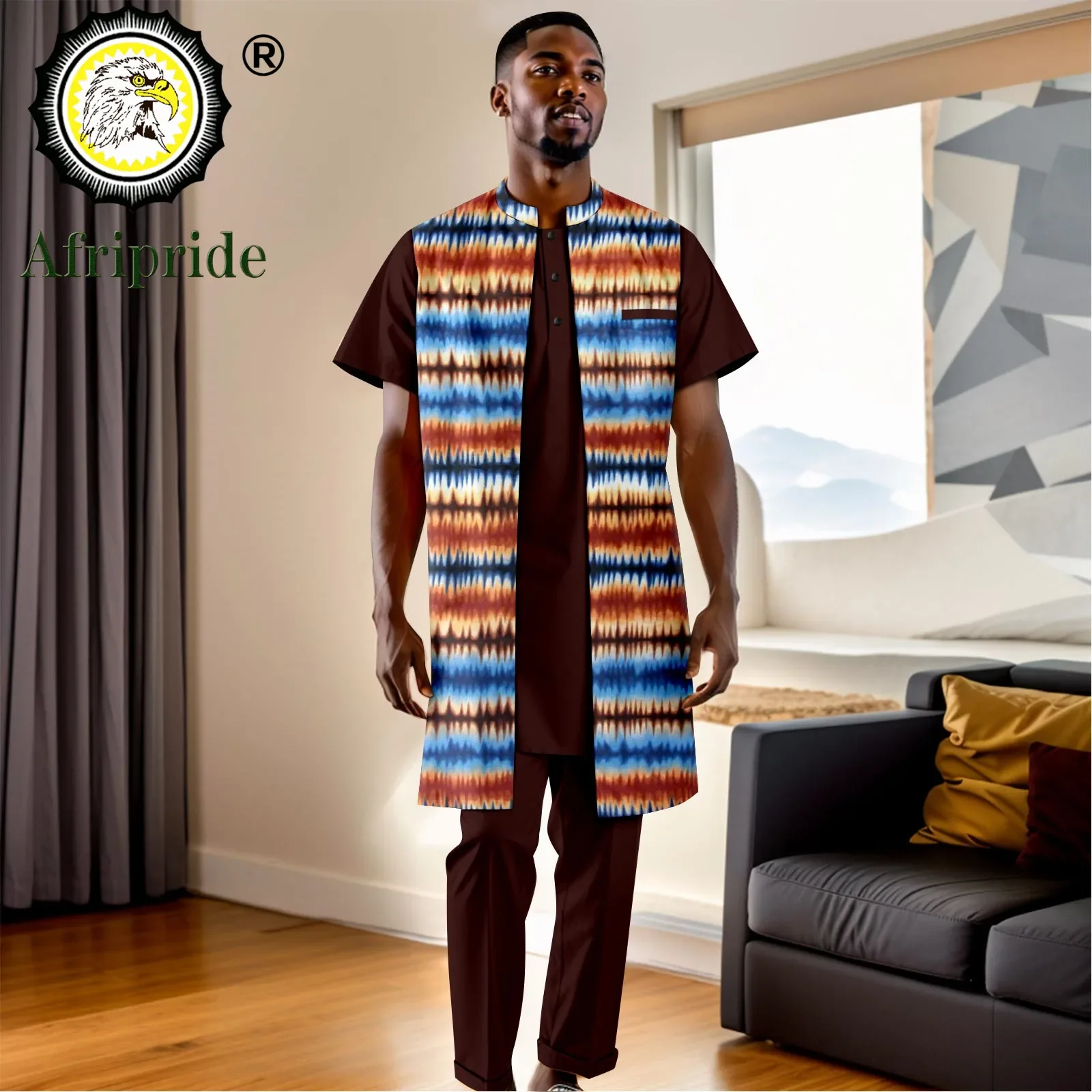 African Clothes for Men Print Jacket Short Sleeve Shirts and Pants 3 Piece Set Dashiki Outfits Plus Size Casual Attire A2316094