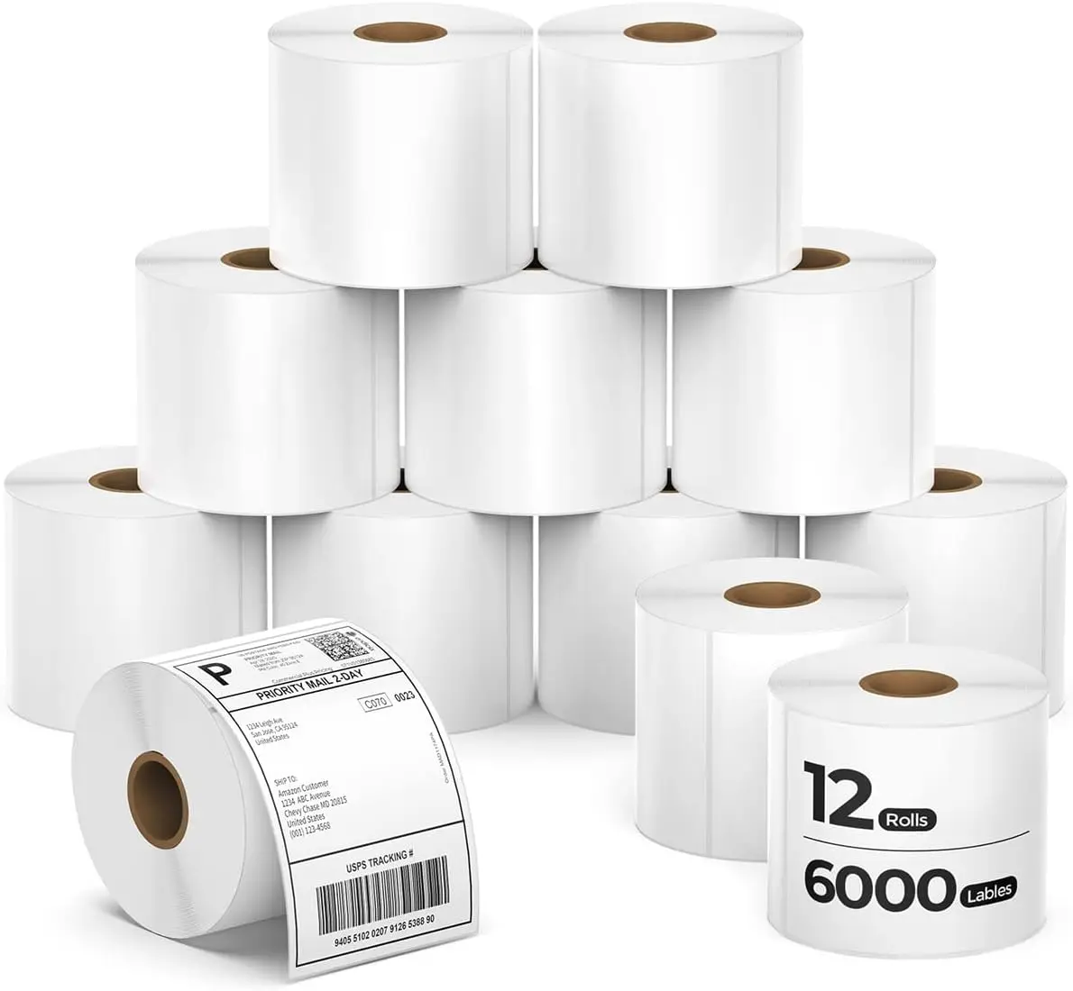 4x6 Inch Direct Thermal Labels, 6000 Labels/12 Rolls