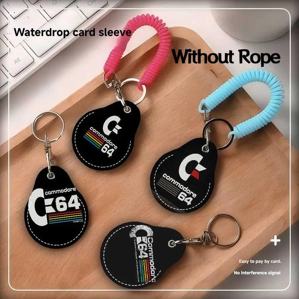 C-Commodore 64 - Funda para tarjetas con logotipo de gota de agua, antipérdida, a prueba de huellas dactilares, llavero, accesorios anticaída