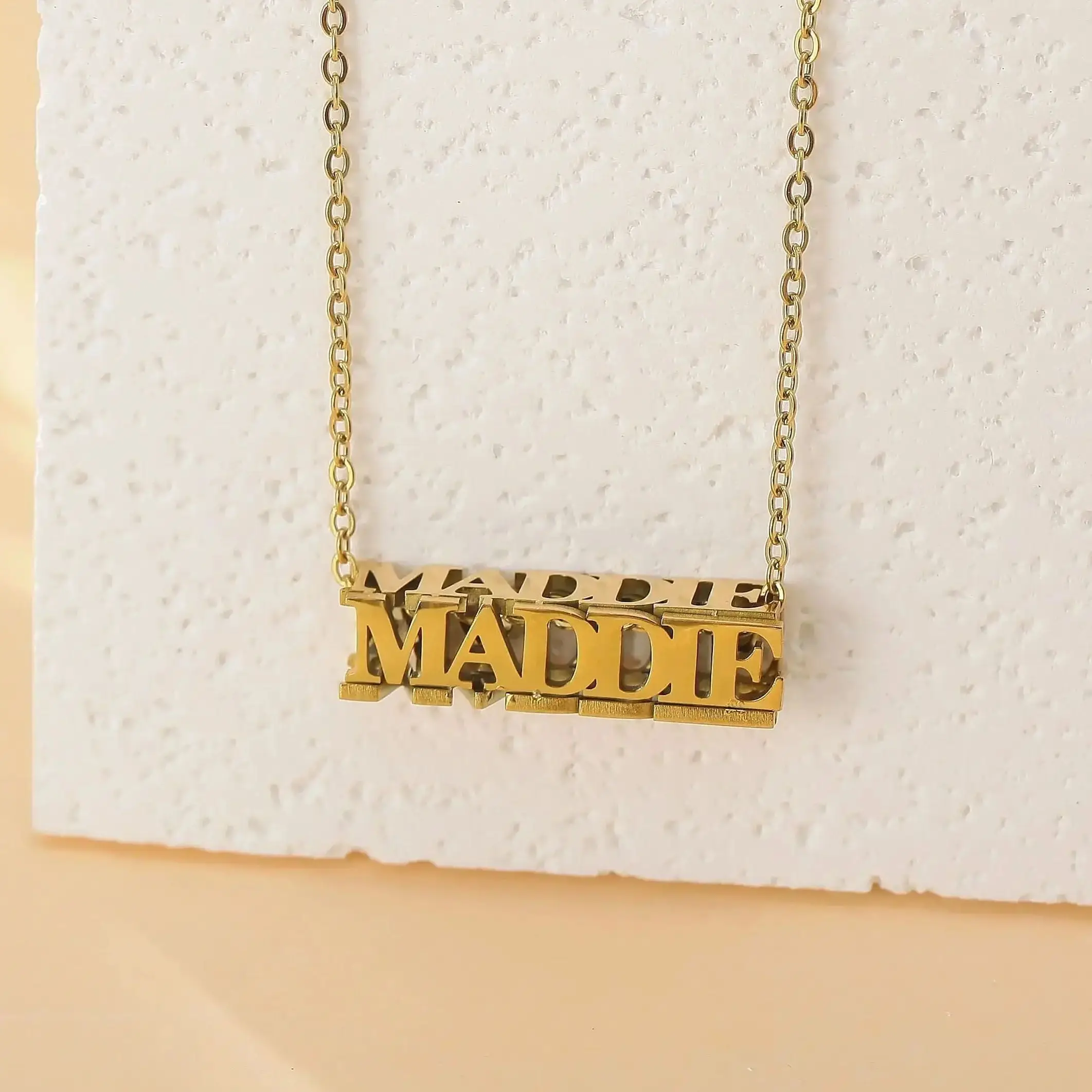 Custom 18K Gold 3d Bar Naam Ketting Gepersonaliseerde 4 Zijbalk Naam Ketting Gepersonaliseerde Cadeau Beste Vriend Tekst Sieraden Moeder Cadeau