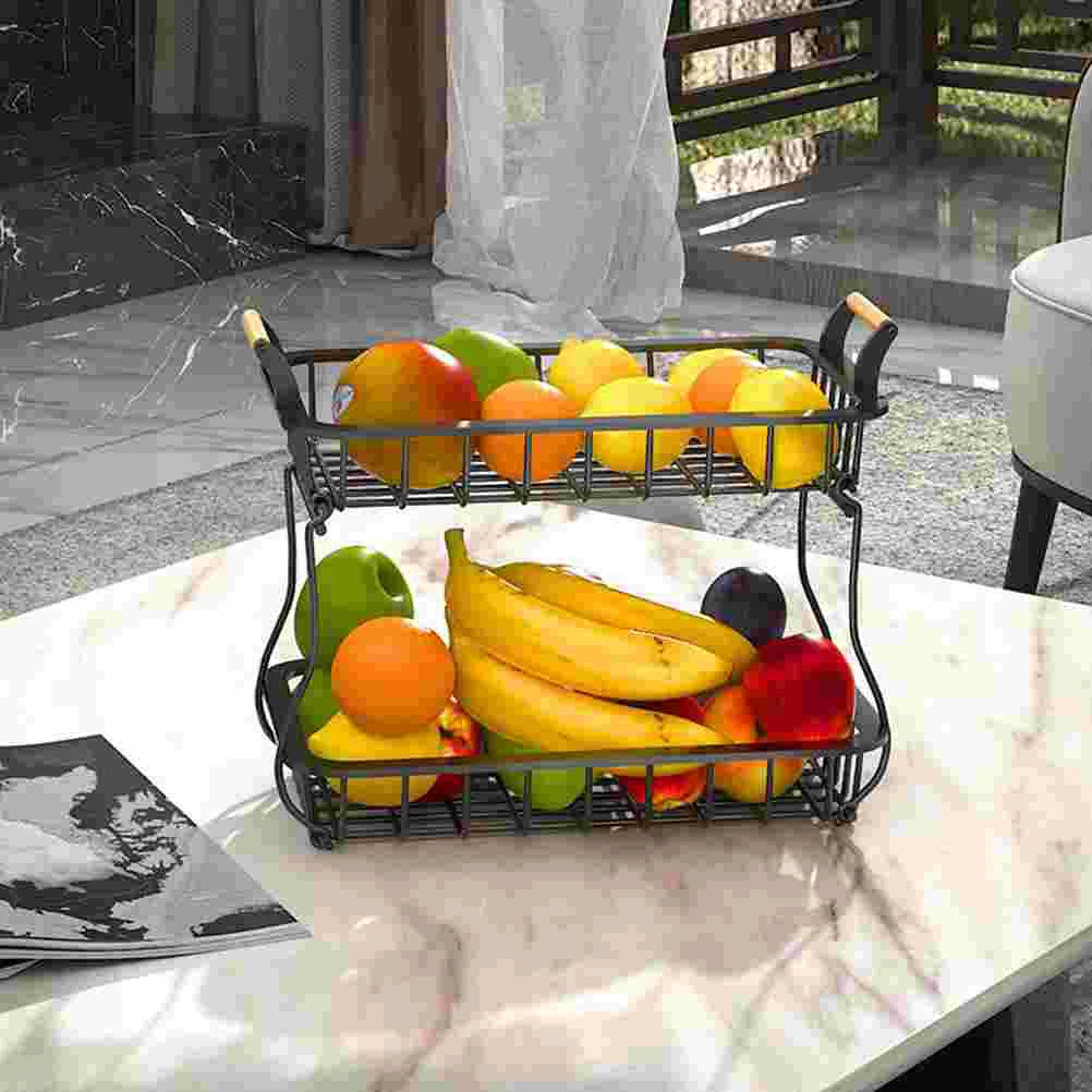 

Double Layer Wrought Iron Fruit Plate and Vegetable Storage Kitchen Basket Holder Simple Snack Container Sundries Carbon Steel