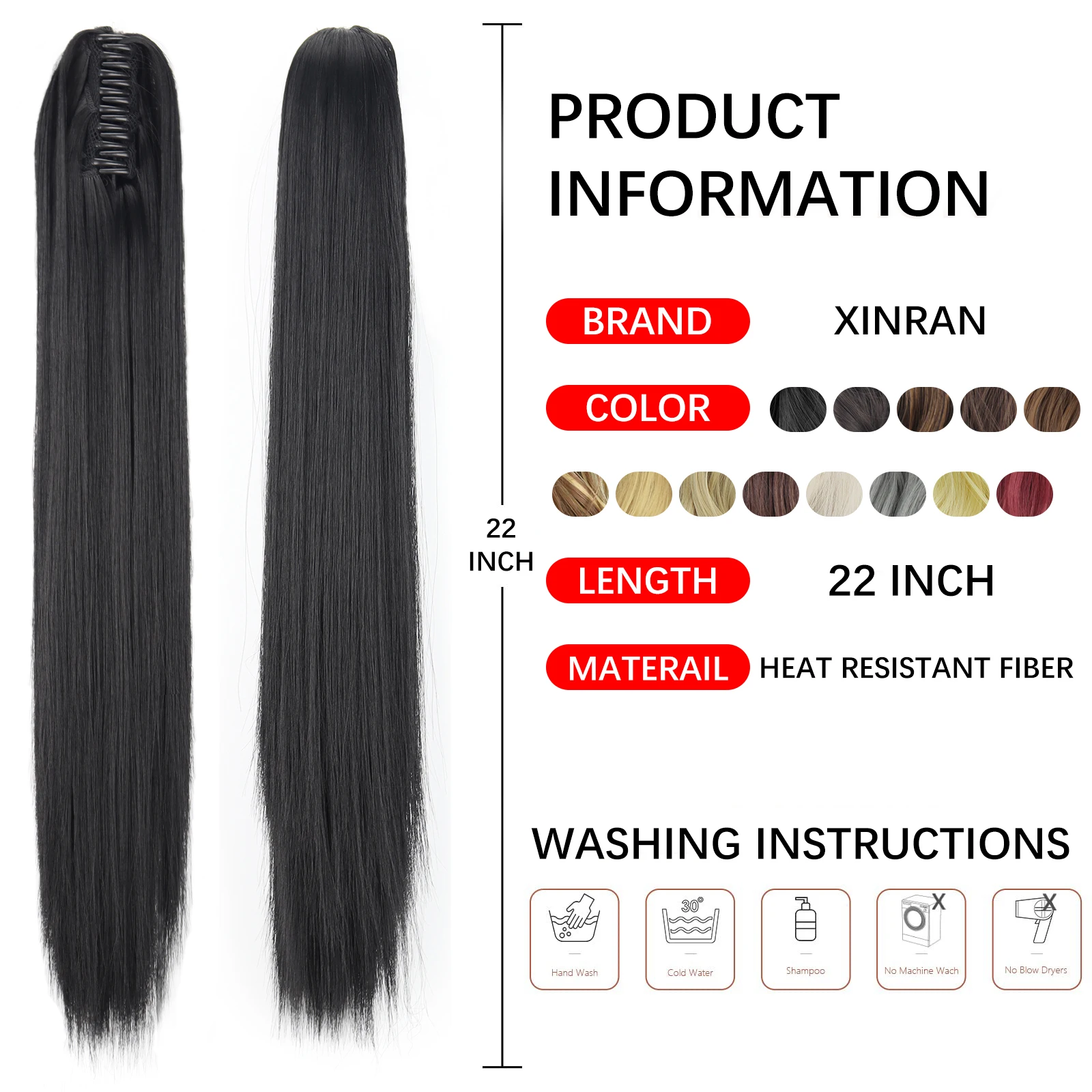 24Inch Curly Wavy Claw Clip On Ponytail Hair Extension Synthetic Black Dack Brow Pony Tail Hair Hairpiece Hairstyle