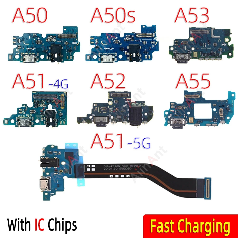 USB Mic Sub Board Dock Charger Connector Quick Charging Port Flex Cable For Samsung Galaxy A50 A50S A51 A52 A52s A53 A54 A55 5G 