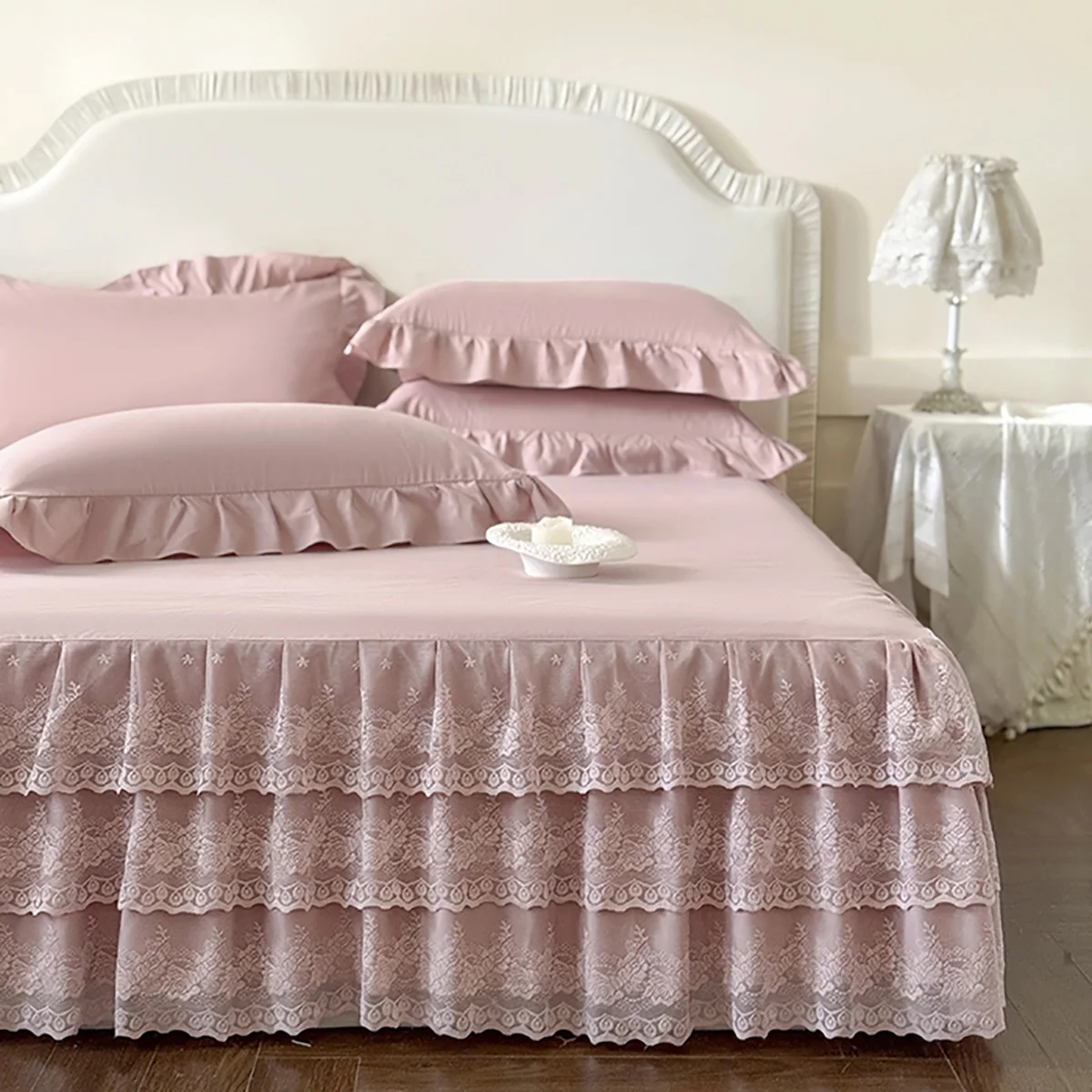 1Pc Luxury Polyester Lace Bed Skirt 180×200cm Machine Washable Suitable For Home & Hotel Use Easy Care Bedding Decoration