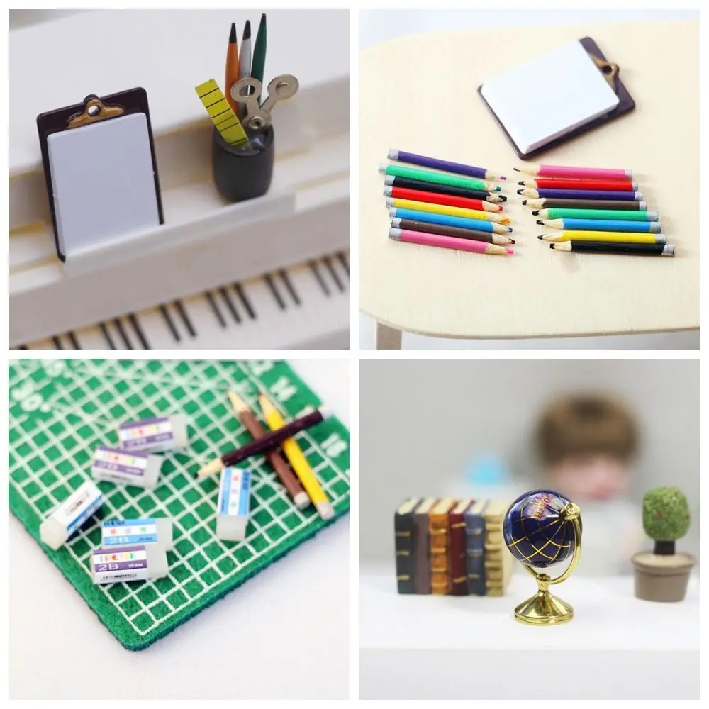 Dolls Accessories Doll Stationery Mini Painting Tools Eraser Rulers Miniature Color Pencil Pen Container Scene Model