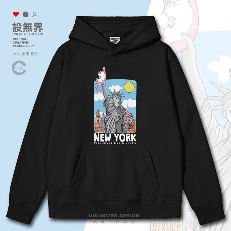 American retro Statue of Liberty playful graffiti mens hoodies for men sporting men's long sleeve Coat clothes autumn winter