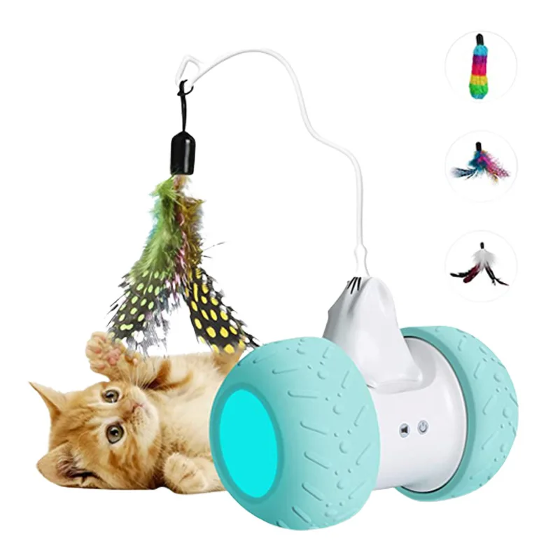 

Factory Smart Interactive Cat Toy Automatic Kitten Toys Electric with 4 Feathers LED Lights USB Rechargeable