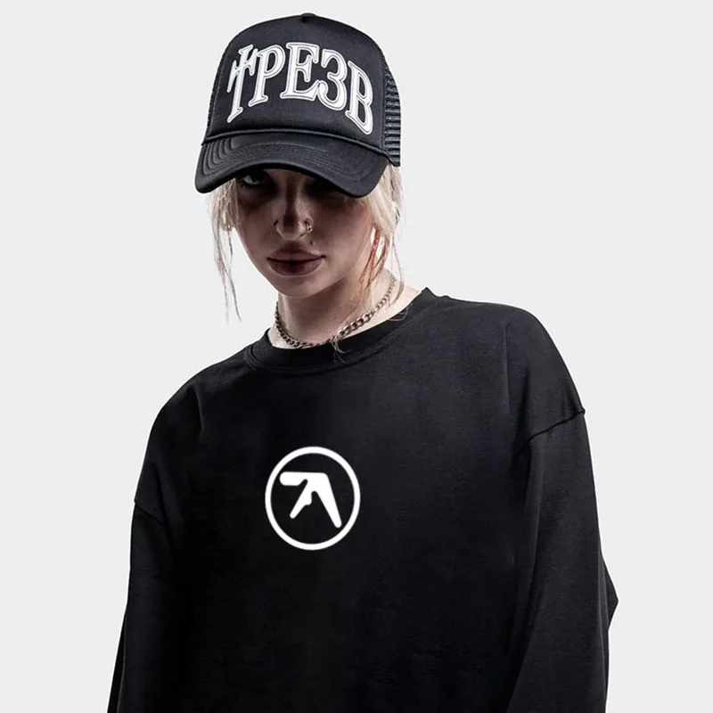 Men T-Shirt Aphex Twin Long Sleeve Print Cotton Graphic Oversized Korean Fashion Short Sleeve Tops Tees Y2k Streetwear Clothing