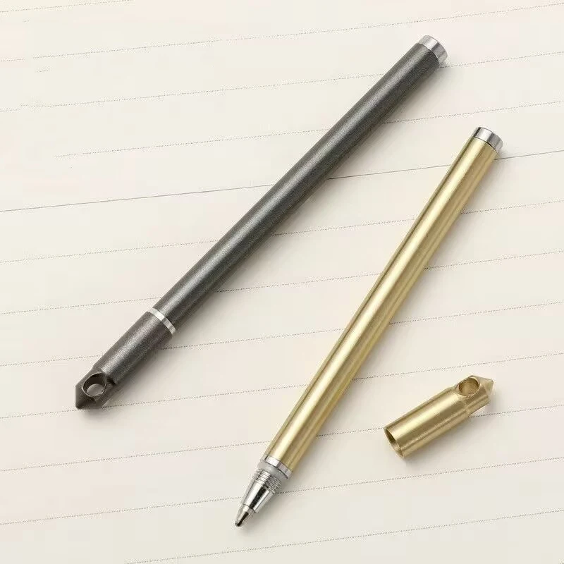 Super fine brass 3 inch short tactical screw lock ballpoint pen self defence survival breaker EDC keychain