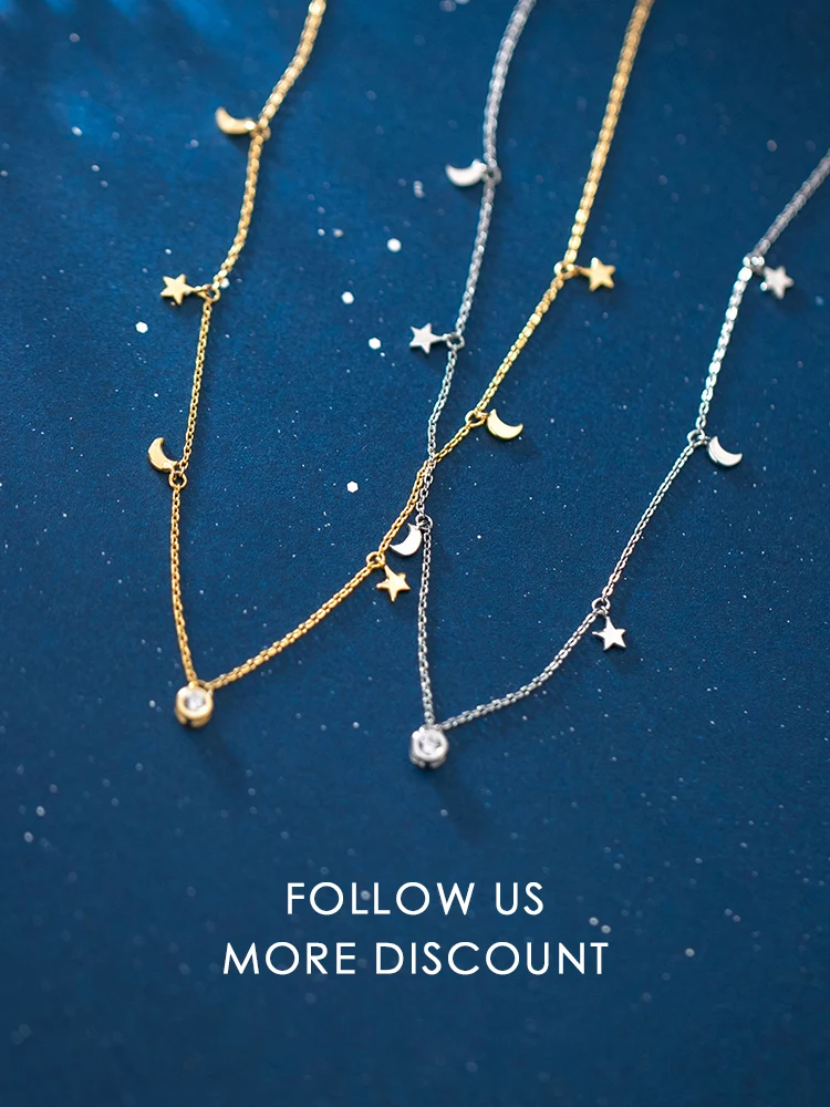 Modian 925 Sterling Silver Star i łańcuszek z księżycem Sparkling Starry Link łańcuszek wisiorek naszyjniki dla kobiet zapobieganie alergii biżuteria — zdjęcie 2