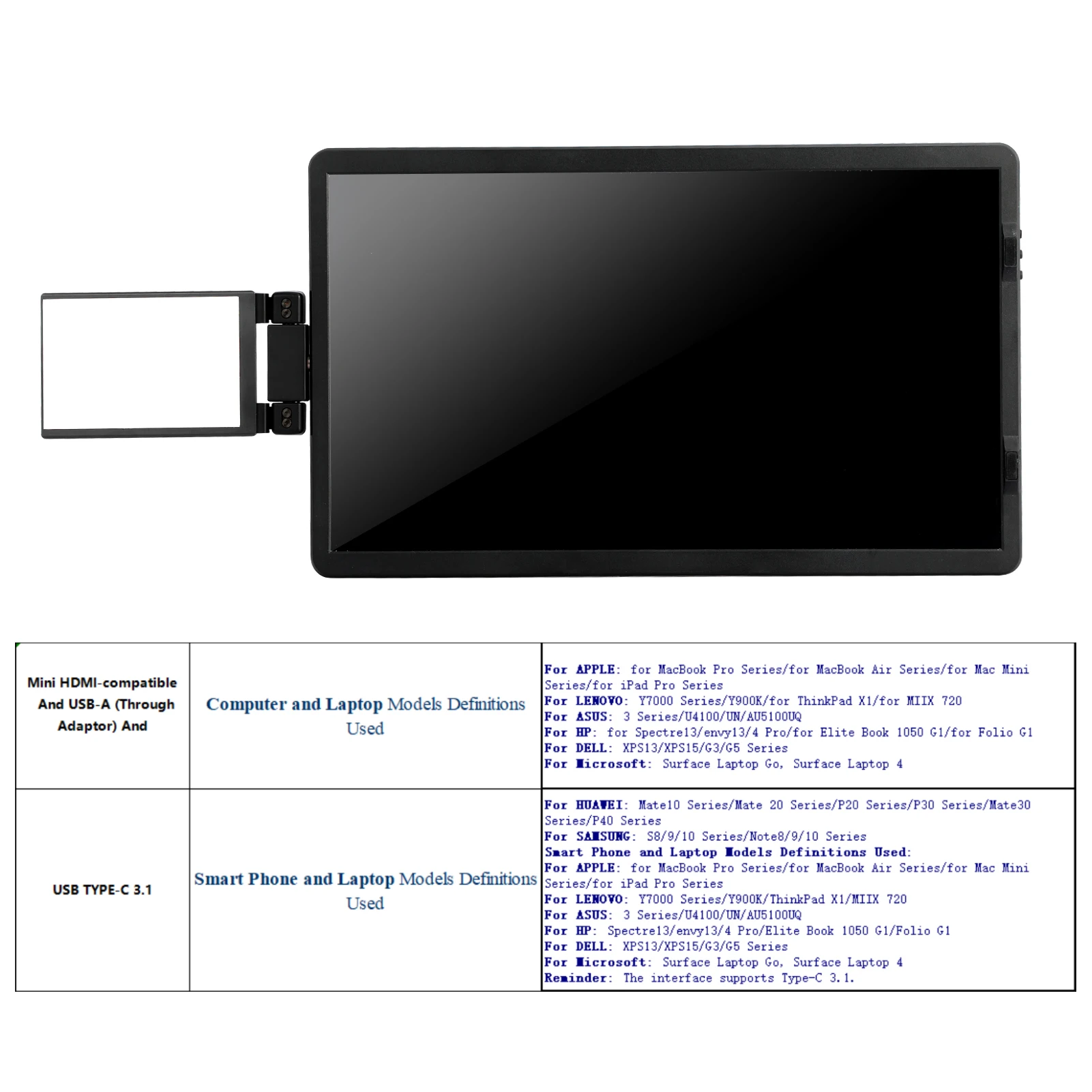 Imagem -06 - Tela Dobrável do Monitor do Portátil tipo c Gaming Monitor Panel 14 Lcd tipo c Apto para Conferência Computador Interruptor do Telefone Ps4 Ps4