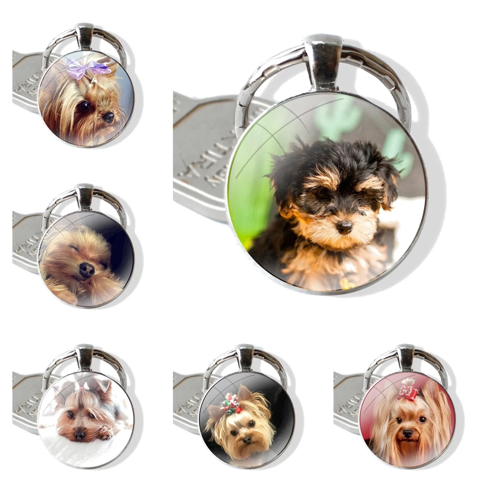 Keychain Handmade Glass Cabochon Key Ring Holder Pendant Key Chains yorkshire terrier dog puppy