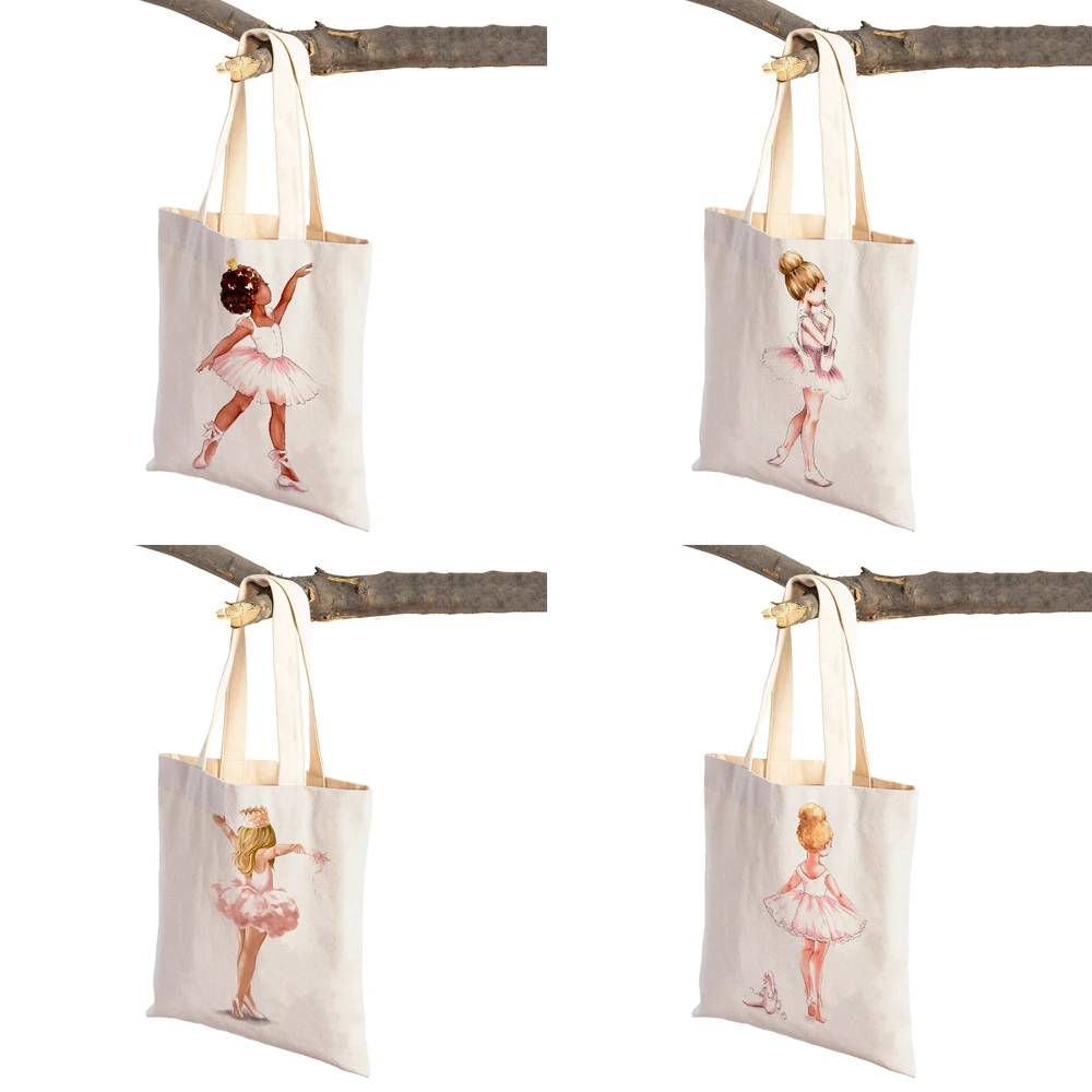 Cartoon Lychee Life Ballet Girl Cute Children Supermarket Shopper Bag Lady Tote Handbag Eco Casual Canvas Women Shopping Bags