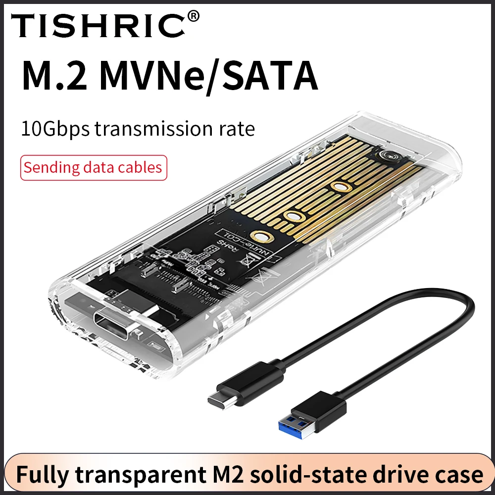 TISHRIC 10Gbps SSD NGFF NVME M2 External Hard Drive Enclosure M.2 To USB3.1 Type C Dual Protocol Hard Hard Disk Case For Gaming
