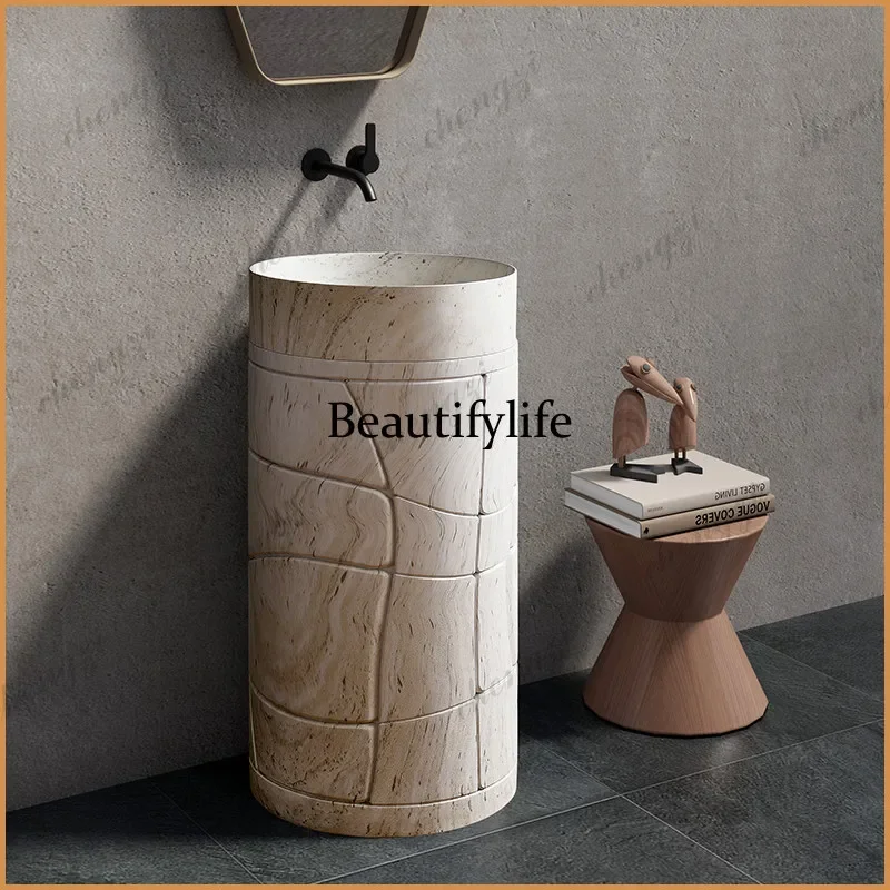 P182 P182 Japanese-style wabi-sabi wind marble travertine column basin    household outdoor