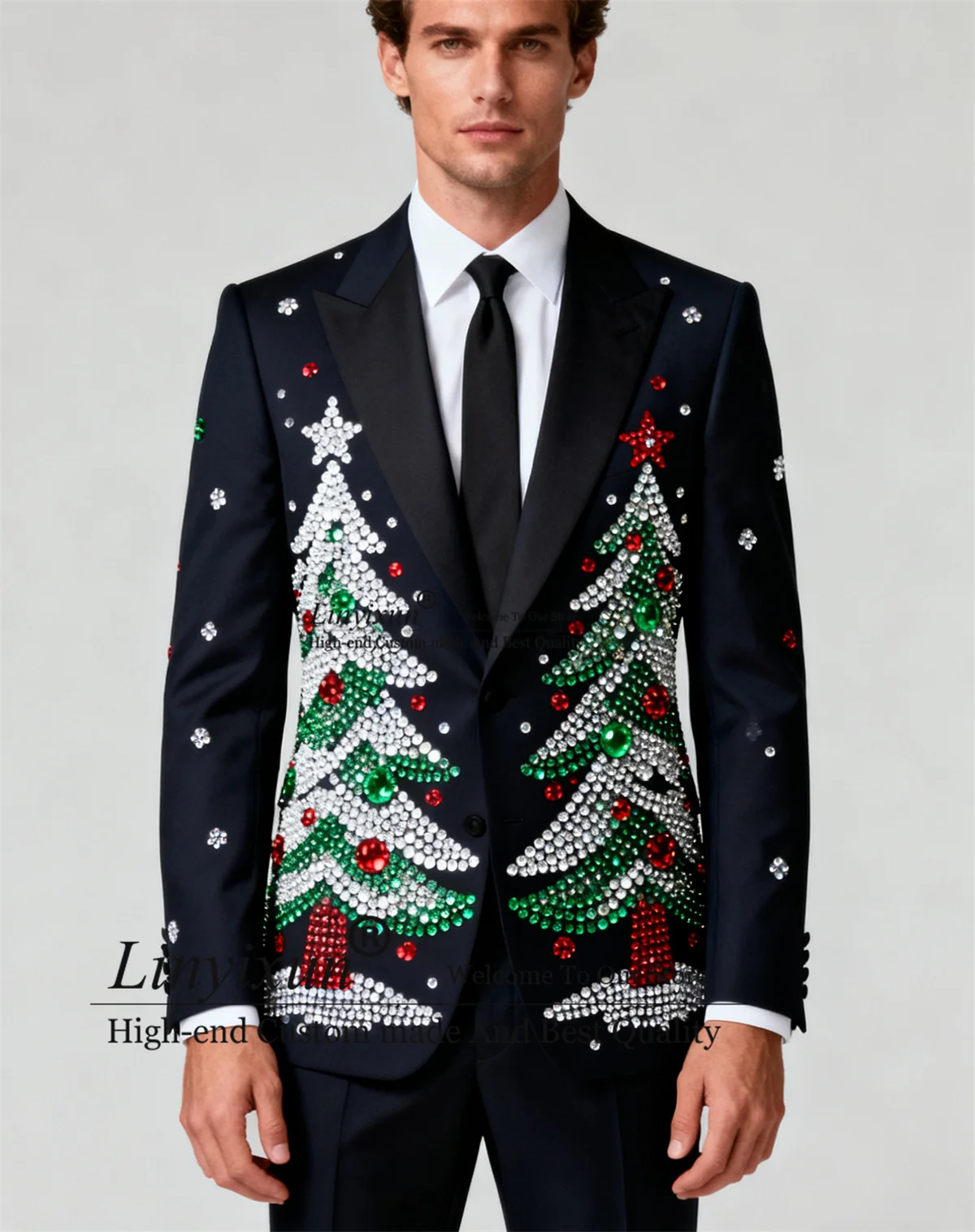 

The Last Style Christmas Men Suits Customized Fashion 2 Pieces Sets Groom Male Blazers Slim Diamond Crystal Tuxedos Ropa homre