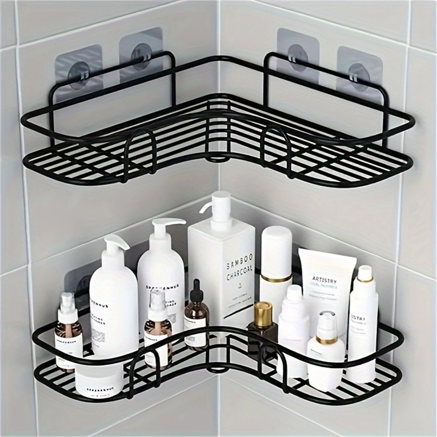 1/2pcs Stainless Steel Corner Shower Shelves - Wall Hanging Bathroom  Rack with Painted Finish - Shower Shelf for Inside Bathroo