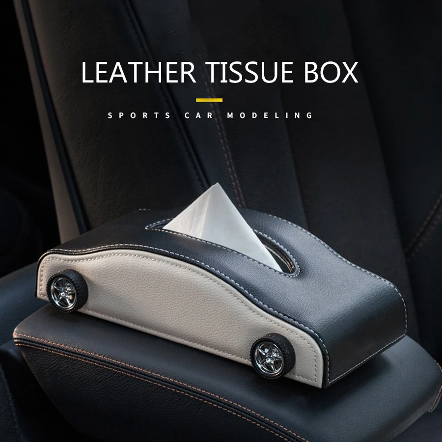 High-end Fashion Pu Leather Car Tissue Box Holder Business  Armrest box Tissue Box Cover car Tissue Holder with Magnetic Bottom