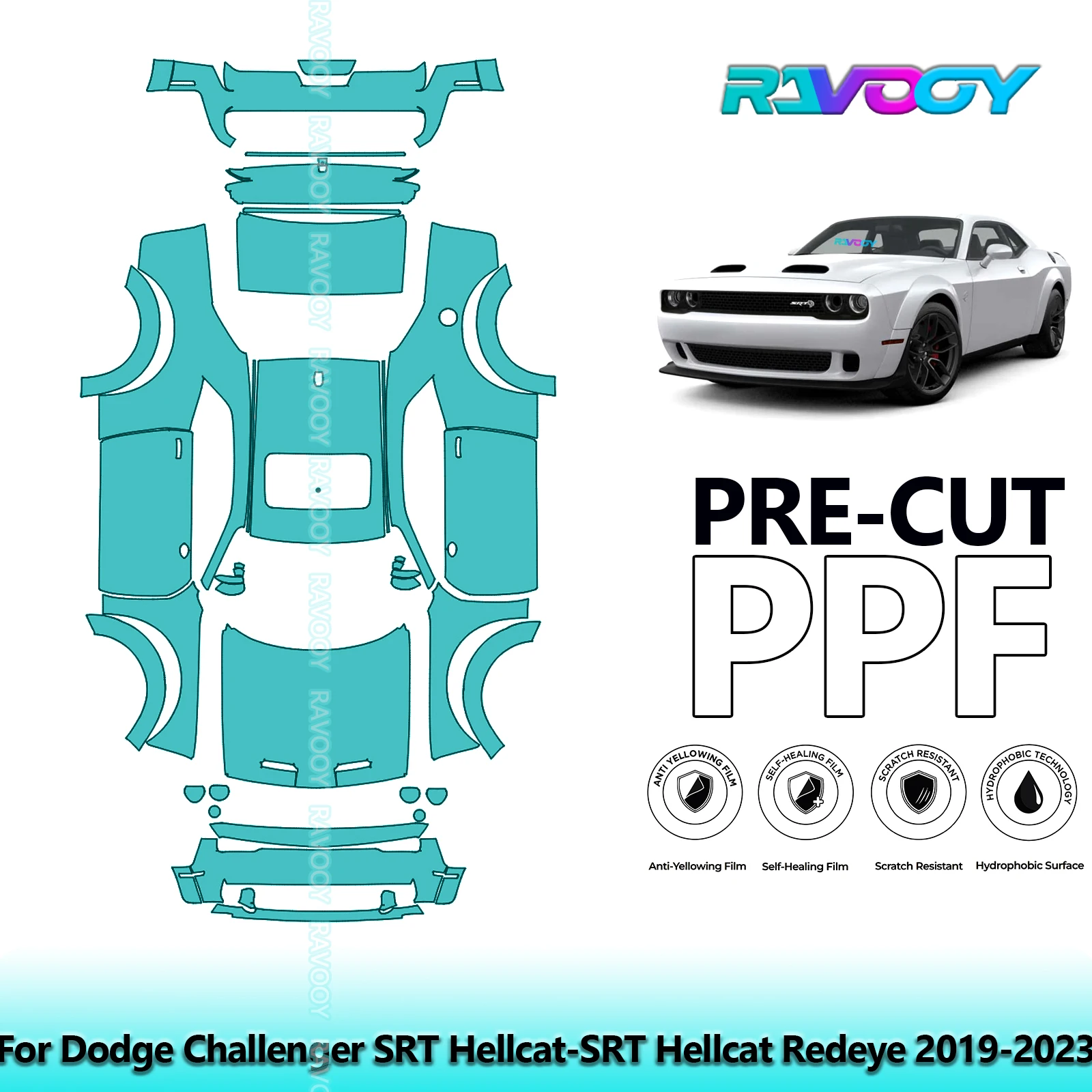 RAVOOY Precut TPU PPF Full Vehicle Clear Bra Stone Guard For Dodge Challenger SRT Hellcat-SRT Hellcat Redeye 2019-2023