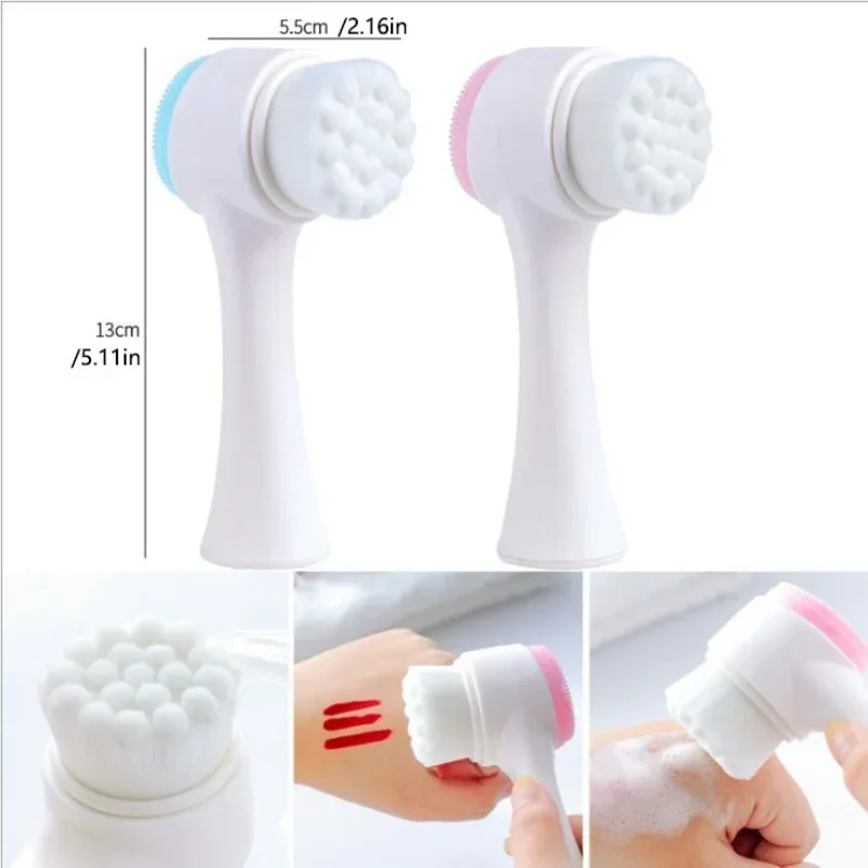 1PC Facial Cleansing Silicone Manual operation Facial Cleansing Brush Soft Bristle Cleaning Brush Double-sided Massage Brush