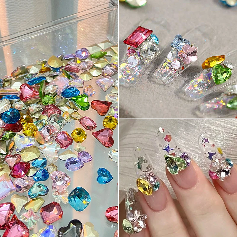 20 stuks roze nagel strass kleurrijk ijs transparant hart kubusvormige kristallen stenen edelstenen 3D nail art decoratie DIY manicure