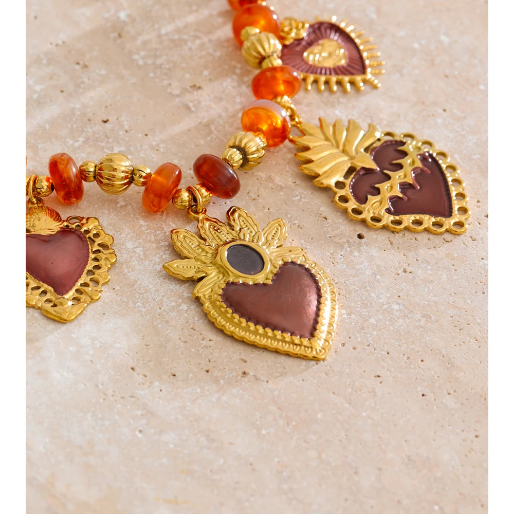 Yhpup الساحرة الطلاء القلب الموضة العصرية قلادة قلادة 2025 الوافدين الجدد خرز من الفولاذ المقاوم للصدأ سلسلة مجوهرات مميزة