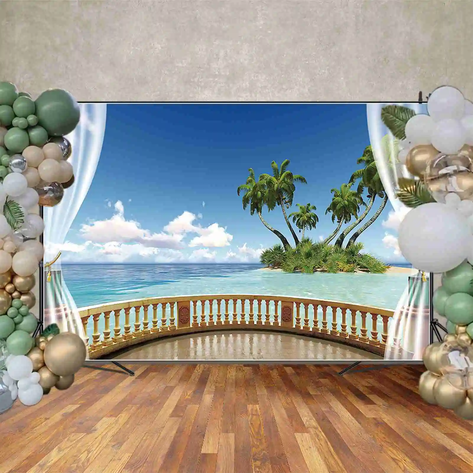 MOON.QG-fundo de praia tropical para mulheres, folhas de palmeira, cenários oceânicos azuis, adereços personalizados de fotocall de festa, fundo de férias